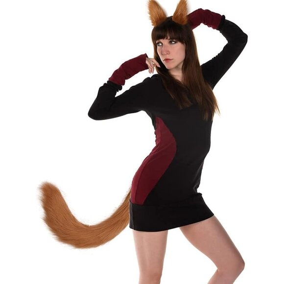 🆕 Women Black Faux Fur Wolf Fox Tail Clip Ears Kit Halloween Animal Costume Set - Picture 6 of 7